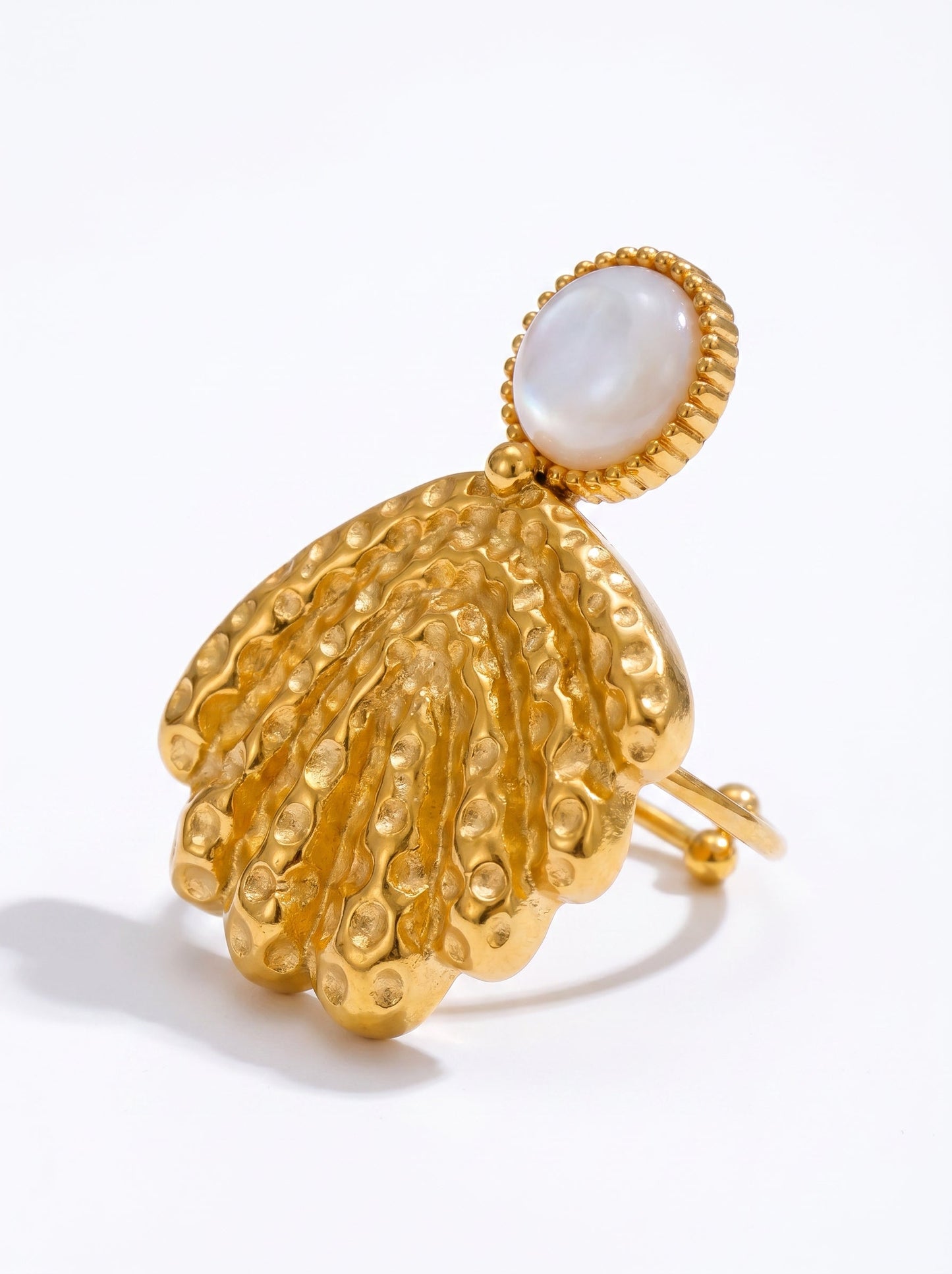 Bague Naïs | Coquillage Martelé Nacre & Or 18k Ajustable – Univers Aquatique