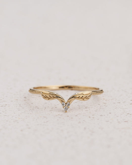 Leaf Wedding Band with Diamonds / Swanlake