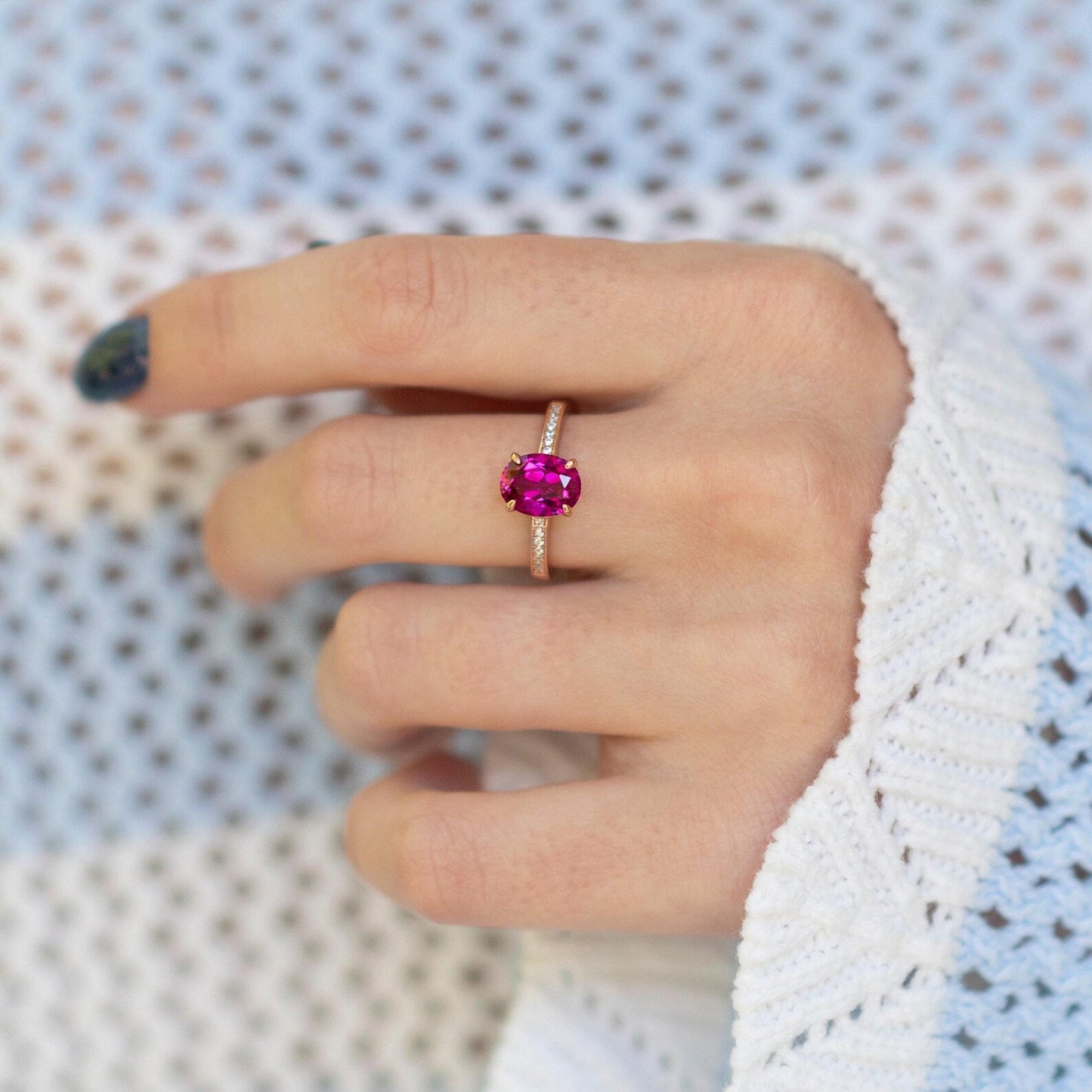 Ava Pink Tourmaline Engagement Ring in 14K Rose Gold Vermeil