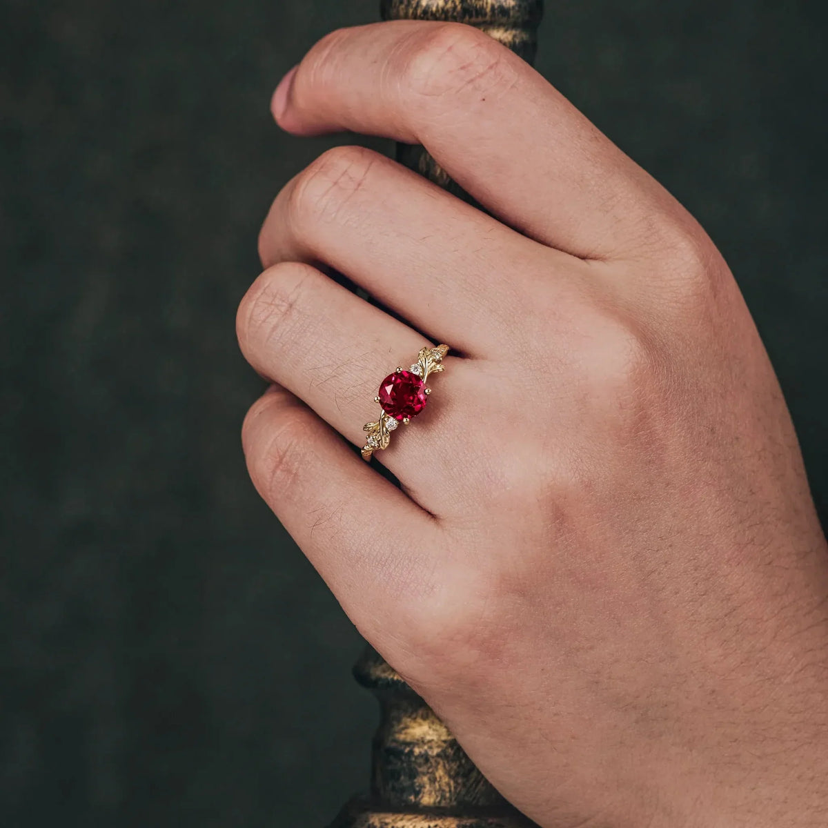 Scarlett’s Sprig | 1CT Round Ruby Solitaire Engagement Ring
