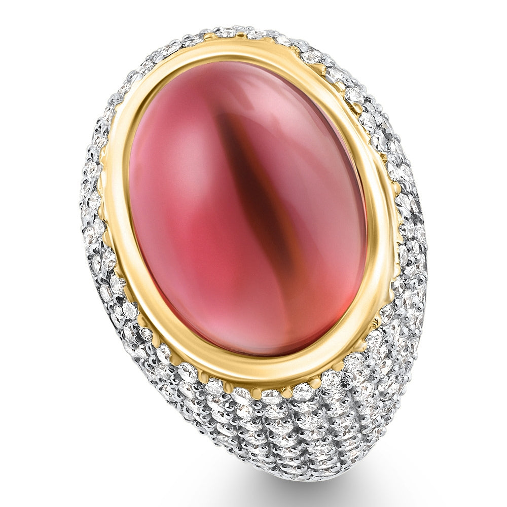11.17Ct Tourmaline & Pave Diamond East West Ring 14k Yellow Gold Lab Grown