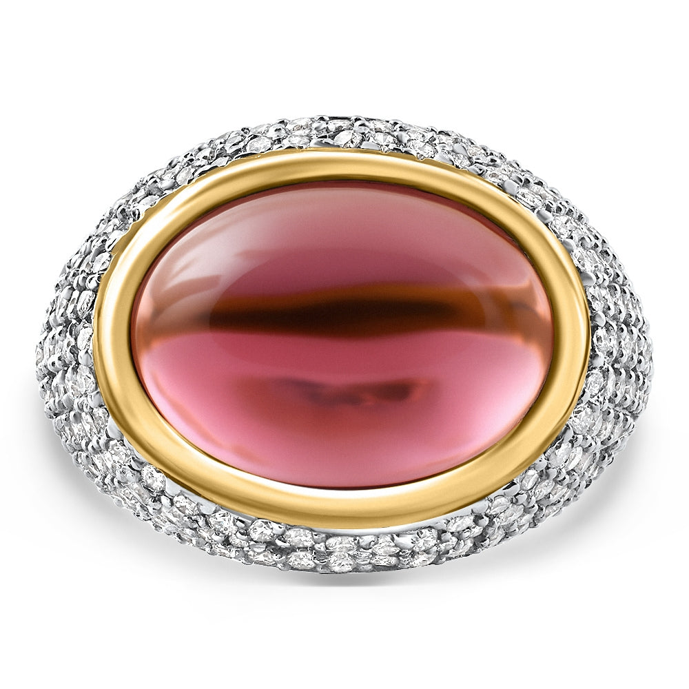 11.17Ct Tourmaline & Pave Diamond East West Ring 14k Yellow Gold Lab Grown
