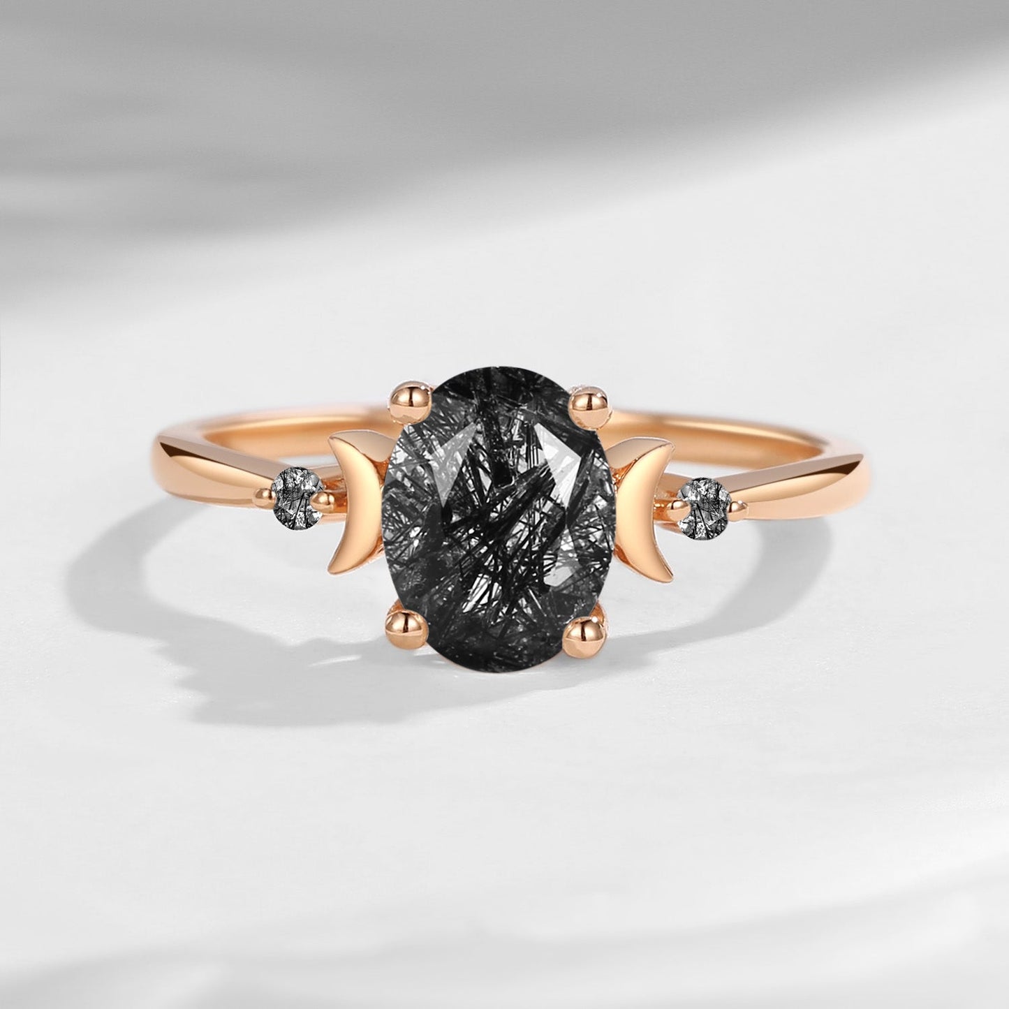 Pure Moon | Oval Cut Black Rutilated Quartz Moon Inspired Engagement Ring