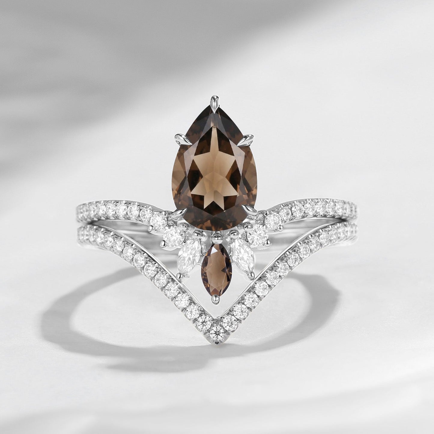 1.5ct Unique Smokey Quartz Classic Chevron Bridal Set 2pcs - Princess