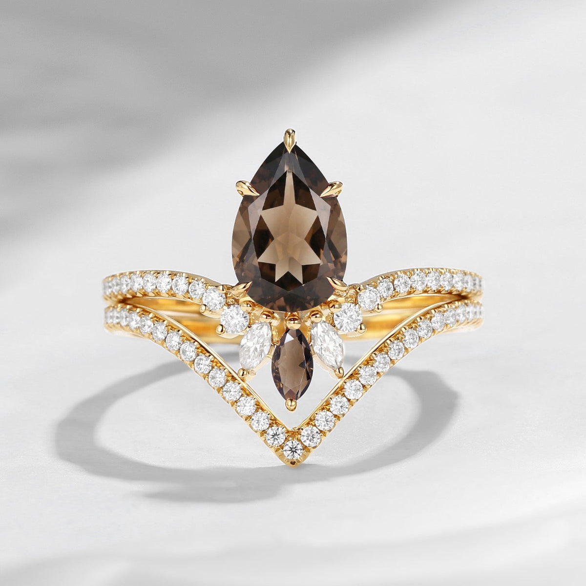 1.5ct Unique Smokey Quartz Classic Chevron Bridal Set 2pcs - Princess