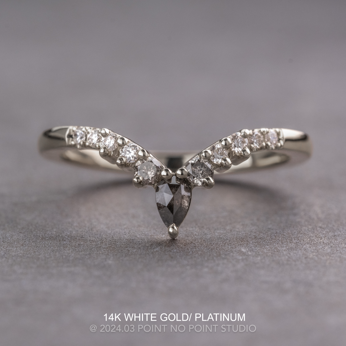 Cassiopeia Wedding Ring, Salt and Pepper and White Diamonds, 11 Diamond