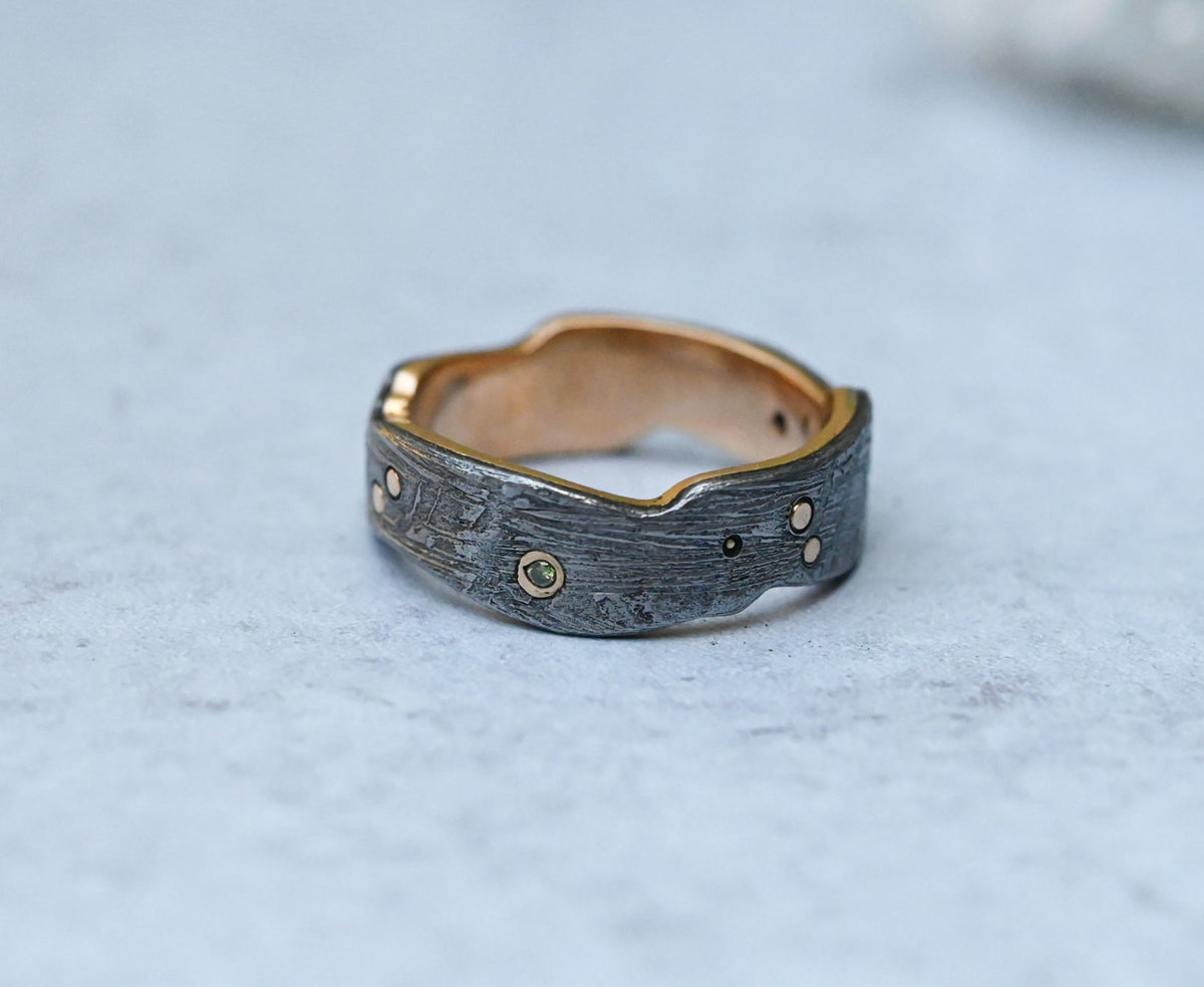 Meteorite 14k Gold Dot & Sapphire Ring - Made To Order