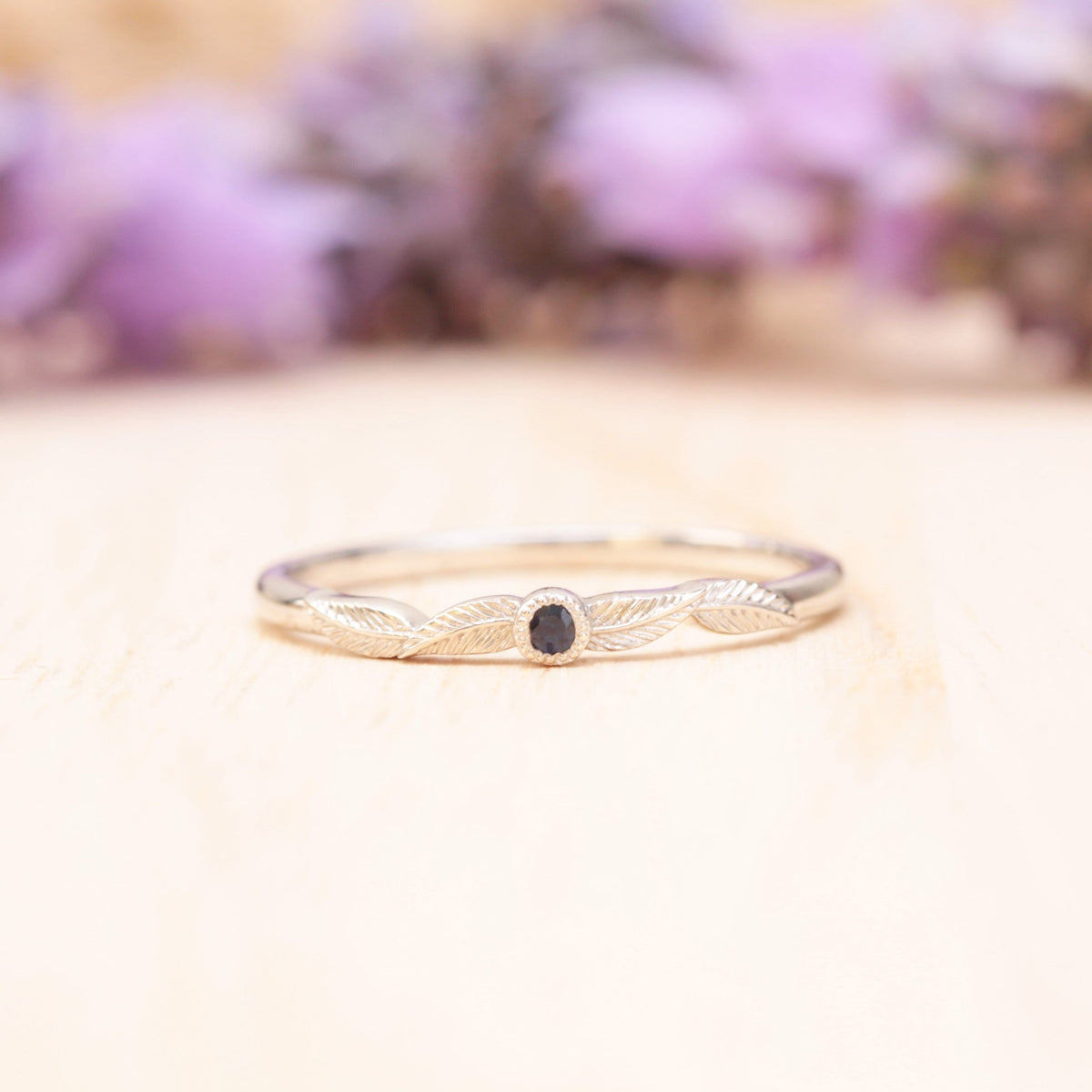 Sapphire Birthstone Leaf Ring