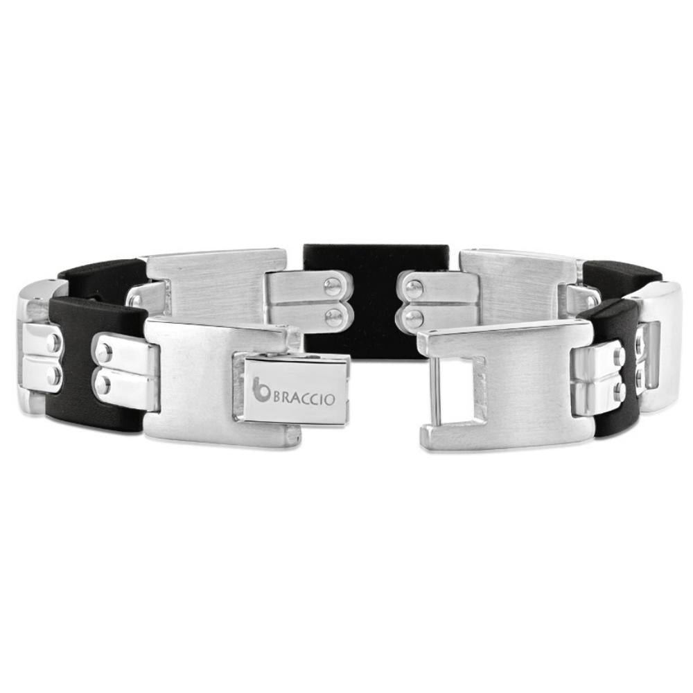 Men's Polished Steel Brushed Black Two Tone Flexible 12mm Link  8 " Bracelet