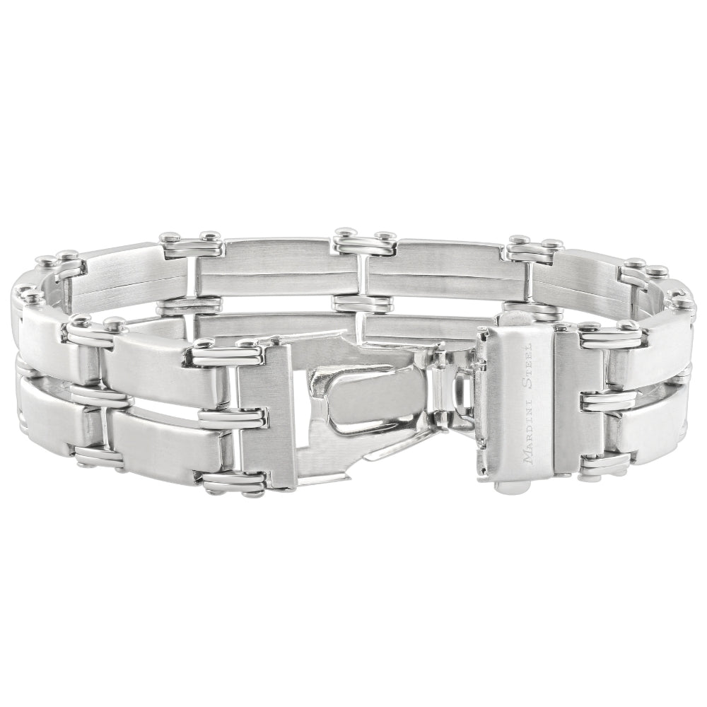 Men's Single Tone Steel and Double Wide LInk  8.5" 15mm Bracelet