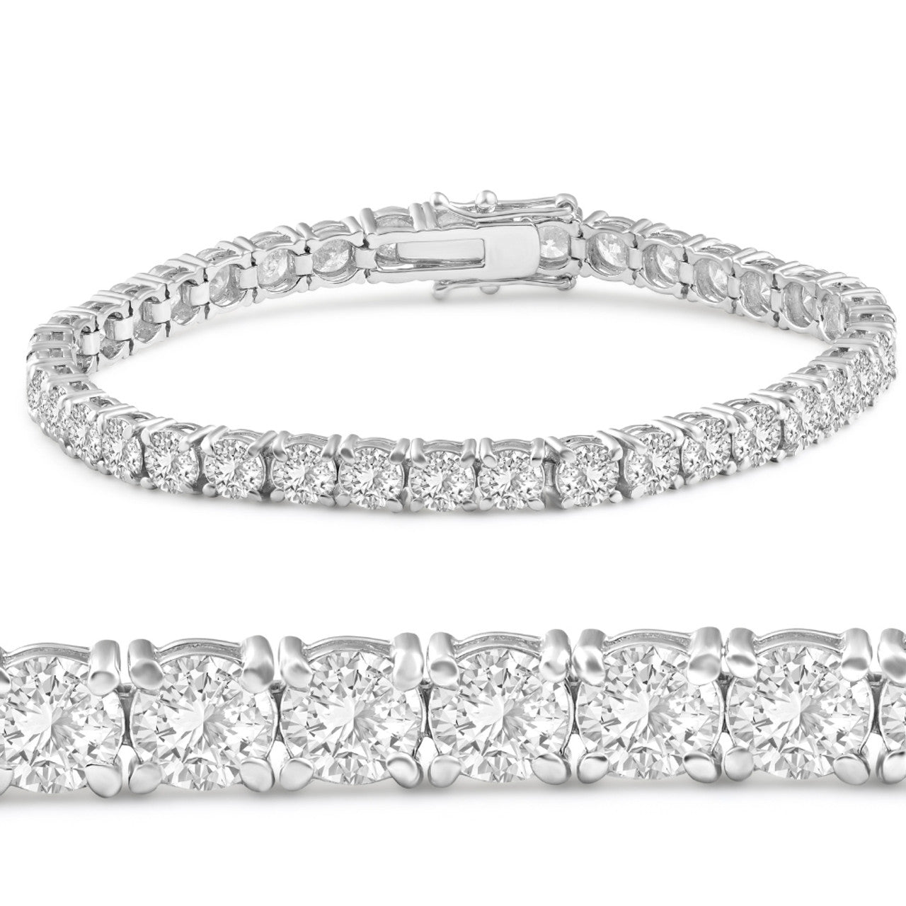 13Ct Round-Cut Diamond Tennis Bracelet 14k White Gold 7" Lab Grown