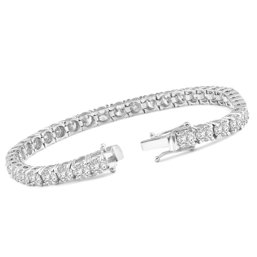 13Ct Round-Cut Diamond Tennis Bracelet 14k White Gold 7" Lab Grown