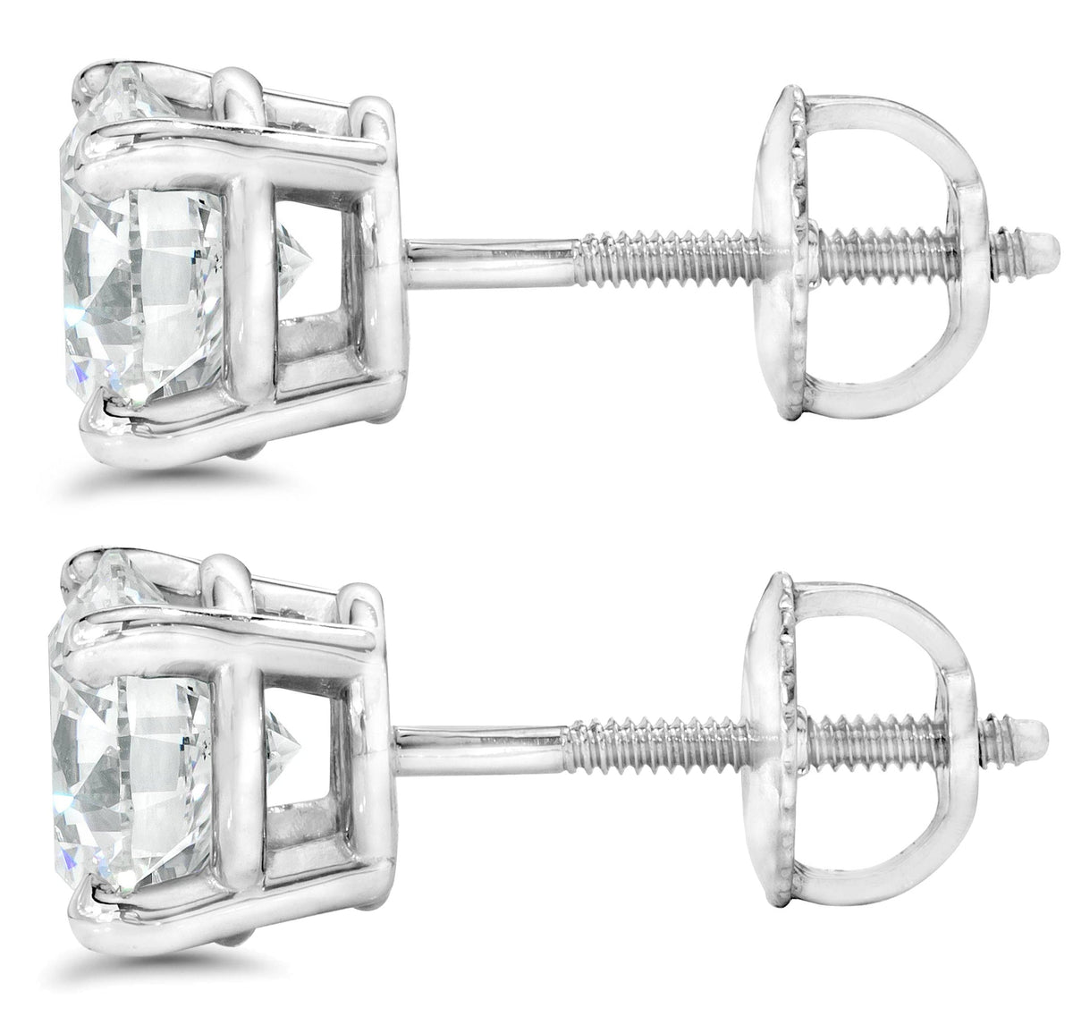 Certified 2.03Ct TW Diamond Studs Screw Back 14k White Gold Lab Grown