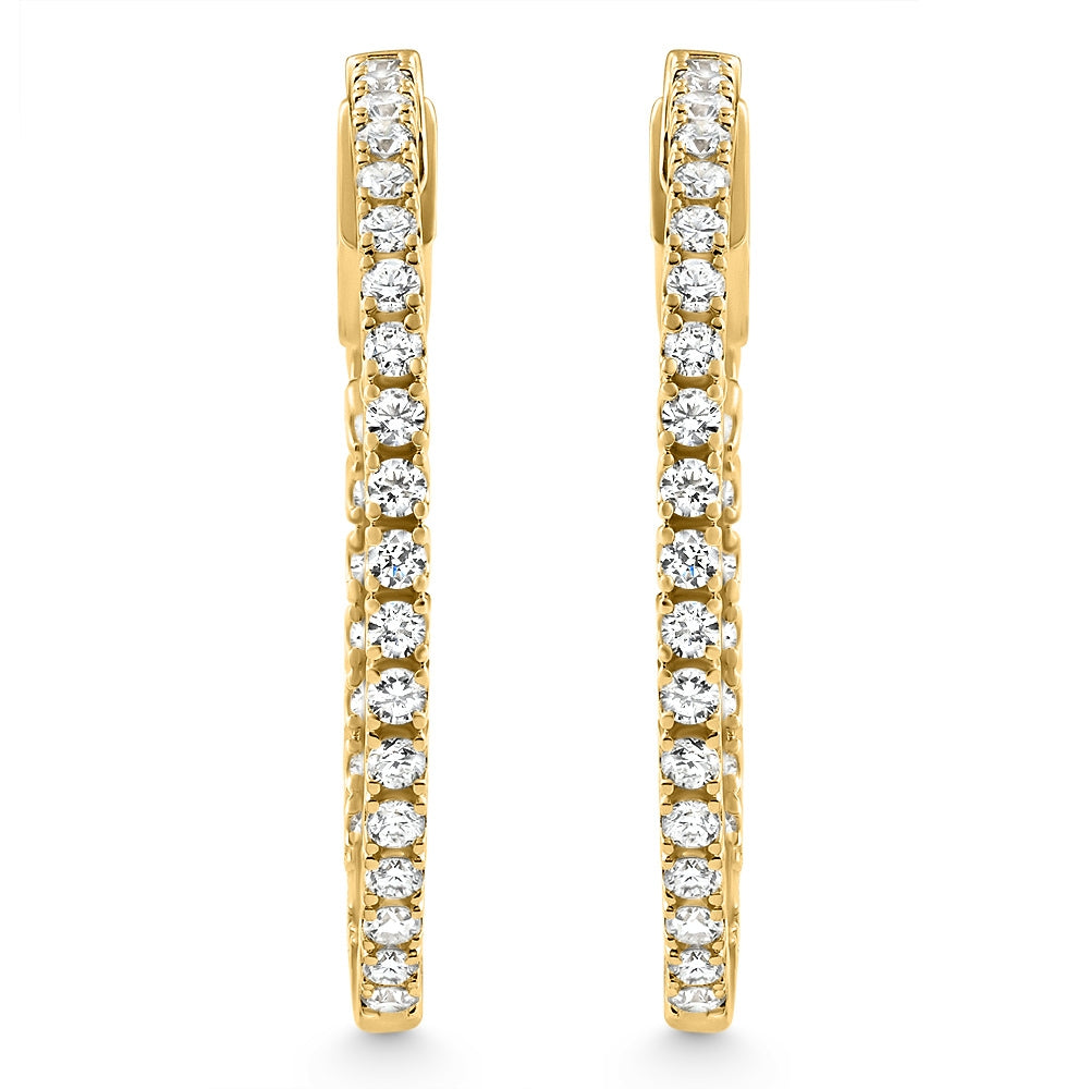 1.75 ct Lab Grown Diamond Hoops Inside Outside 1 1/3" 14K Yellow Gold Vault Lock
