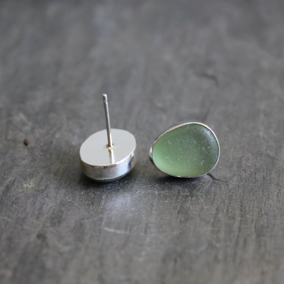 Sea Foam Green Sea Glass Stud Earrings | Handmade | Sterling Silver