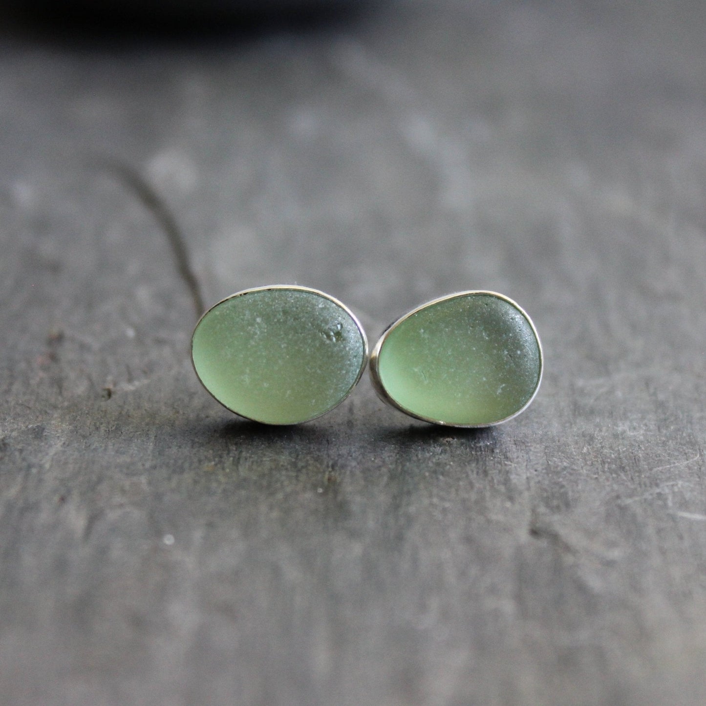 Sea Foam Green Sea Glass Stud Earrings | Handmade | Sterling Silver