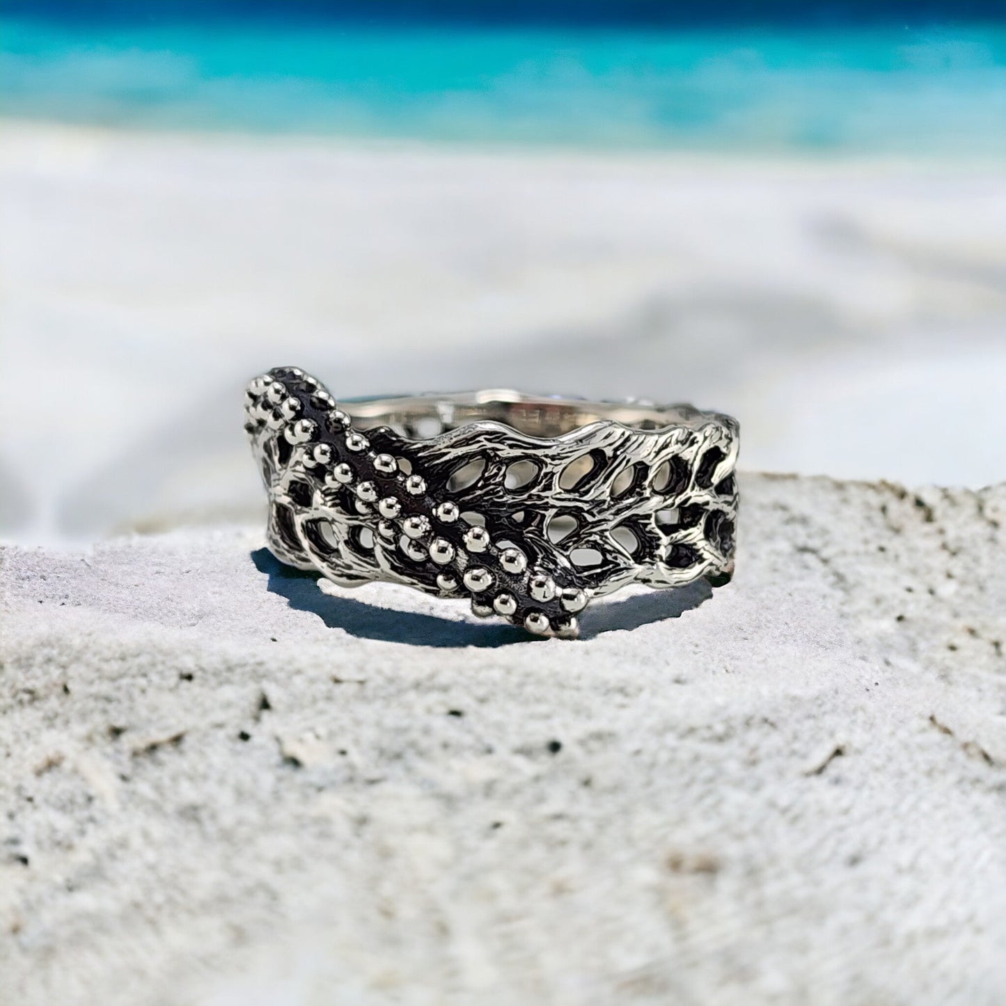 Unisex Ocean and Beach Style Statement Ring: Wedding Band