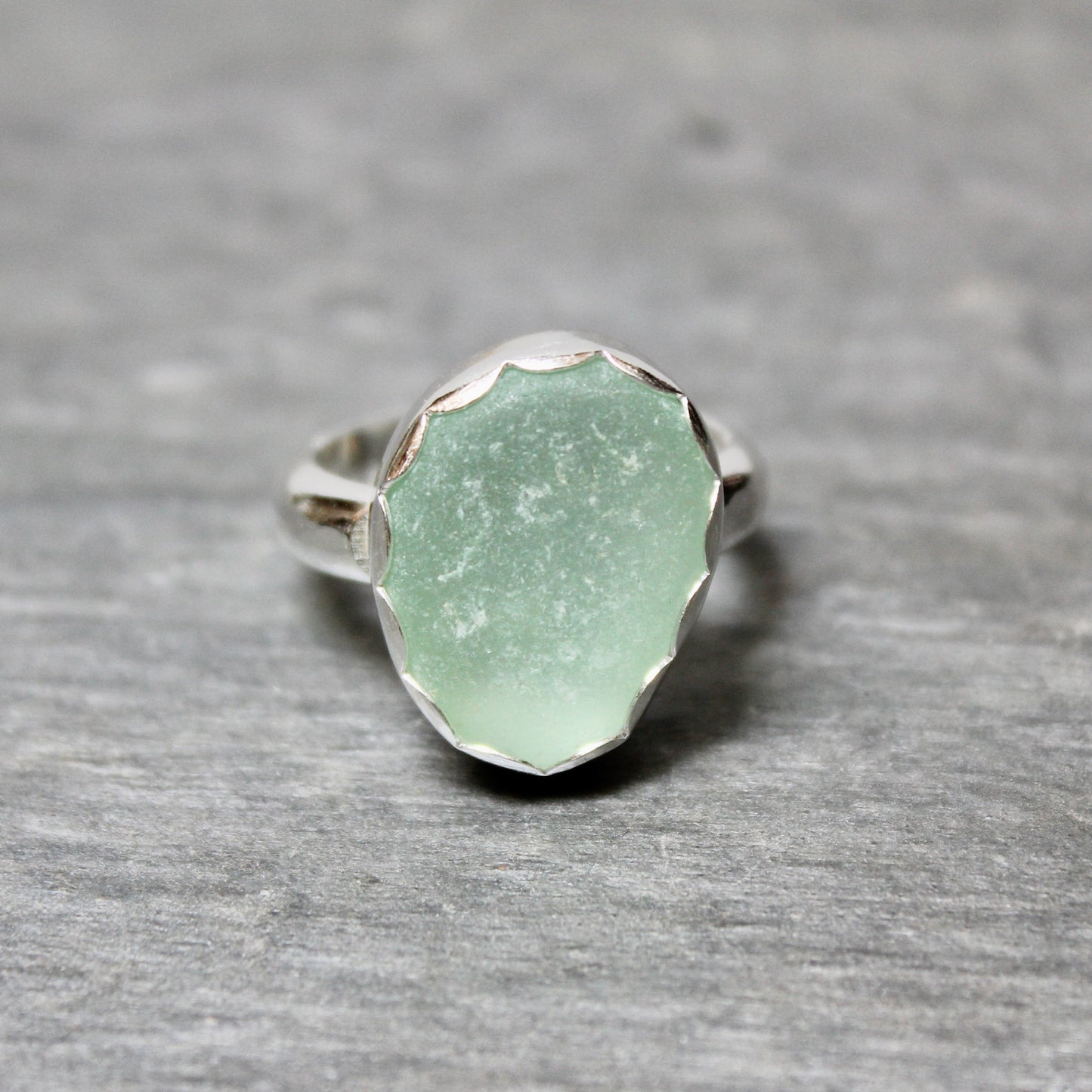 Sea Foam Green Sea Glass Ring • Handmade • Sterling Silver • Size 5¾