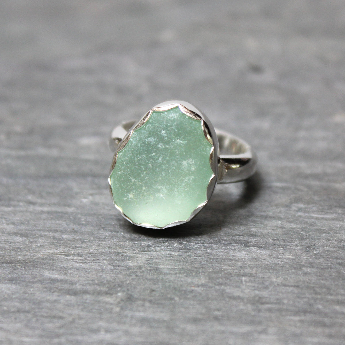 Sea Foam Green Sea Glass Ring • Handmade • Sterling Silver • Size 5¾