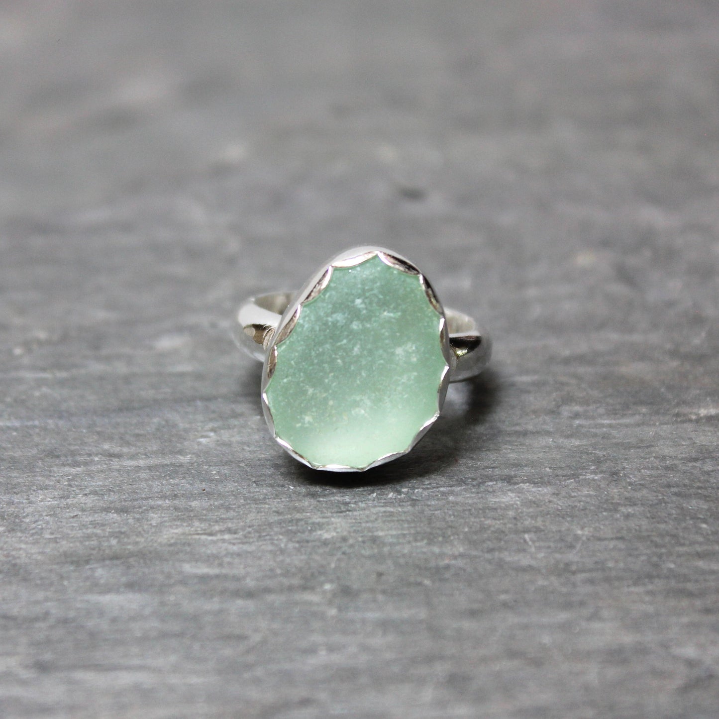 Sea Foam Green Sea Glass Ring • Handmade • Sterling Silver • Size 5¾