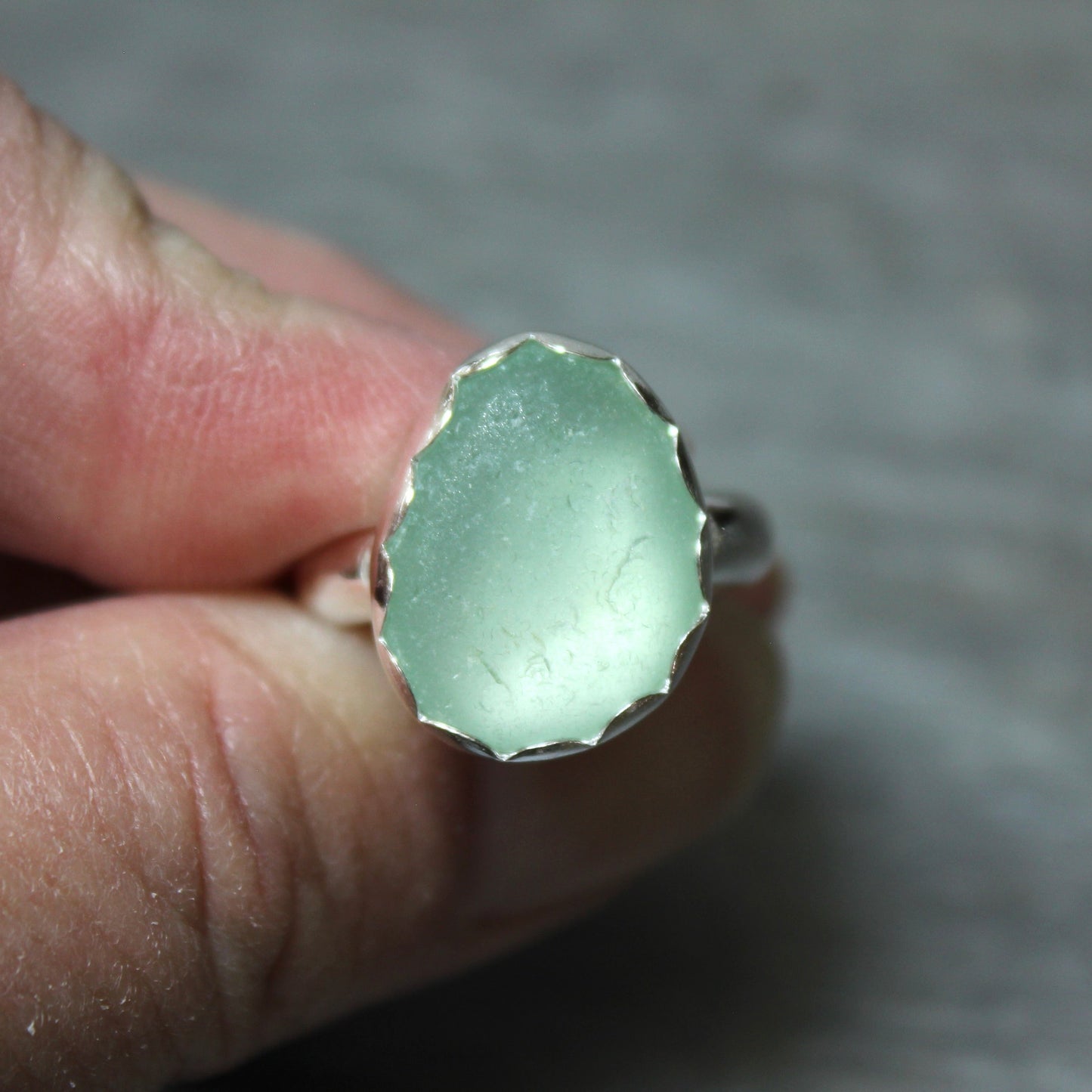 Sea Foam Green Sea Glass Ring • Handmade • Sterling Silver • Size 5¾