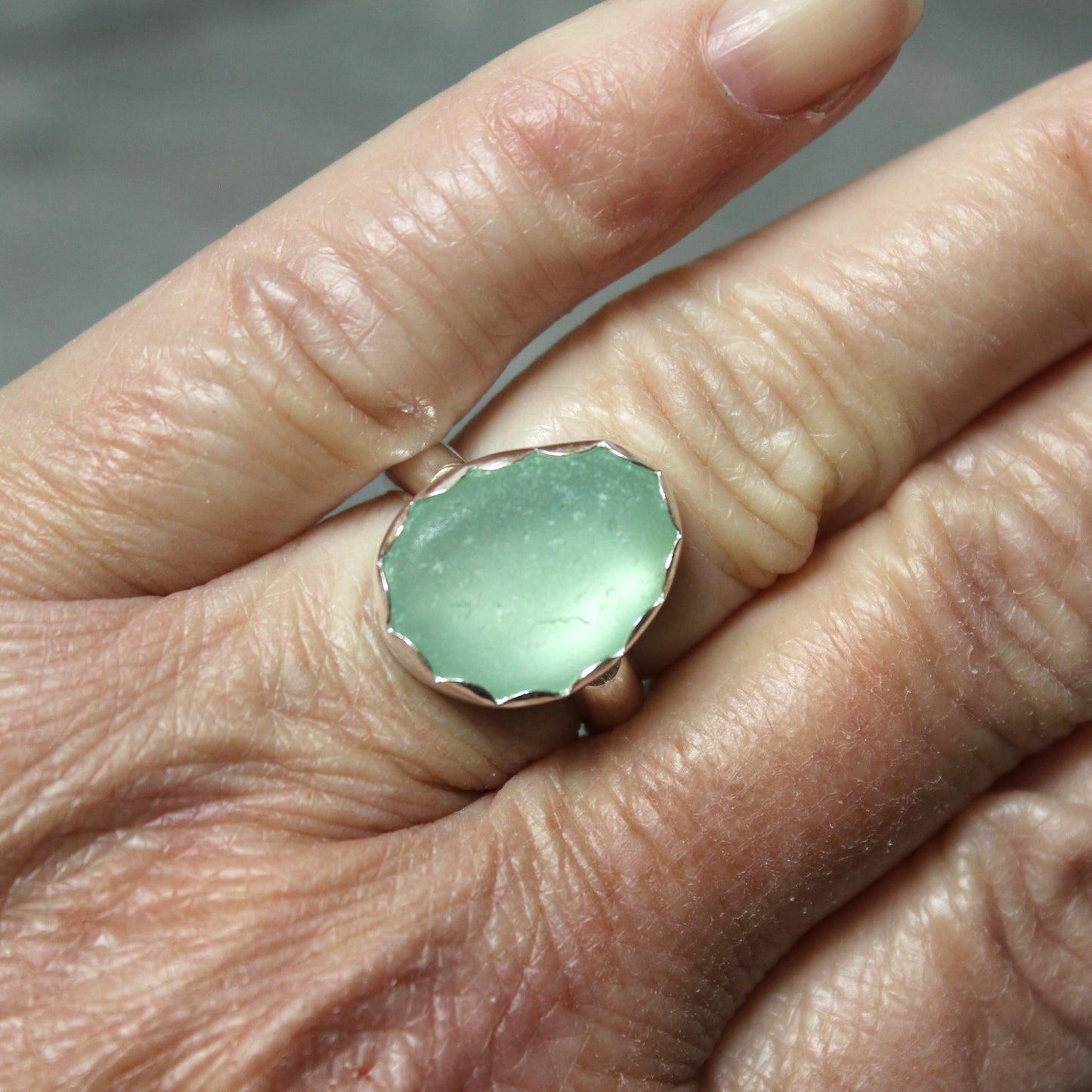 Sea Foam Green Sea Glass Ring • Handmade • Sterling Silver • Size 5¾