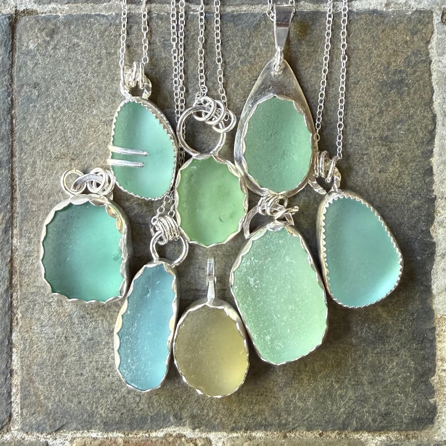 Pale Green Sea Glass Necklace • Handmade • Sterling Silver • Pastel Beach Jewelry for Her