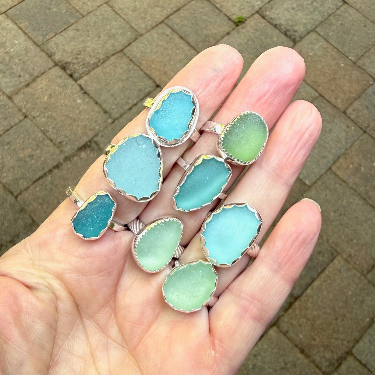 Large Dark Turquoise Blue Sea Glass Ring • Handmade • Sterling Silver • Beach Jewelry • Size 8.5