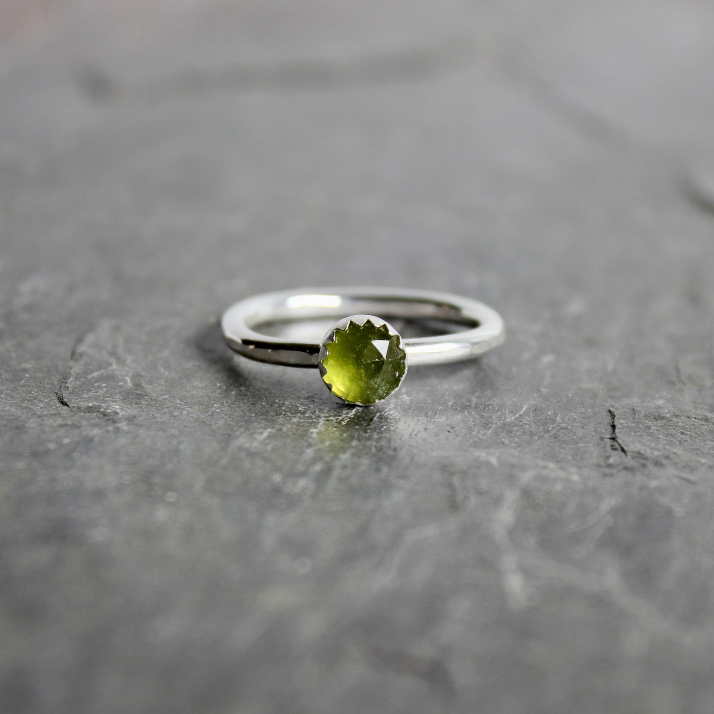 Sterling Silver Serpentine Stacking Ring | Natural Earthy Green Gemstone Ring
