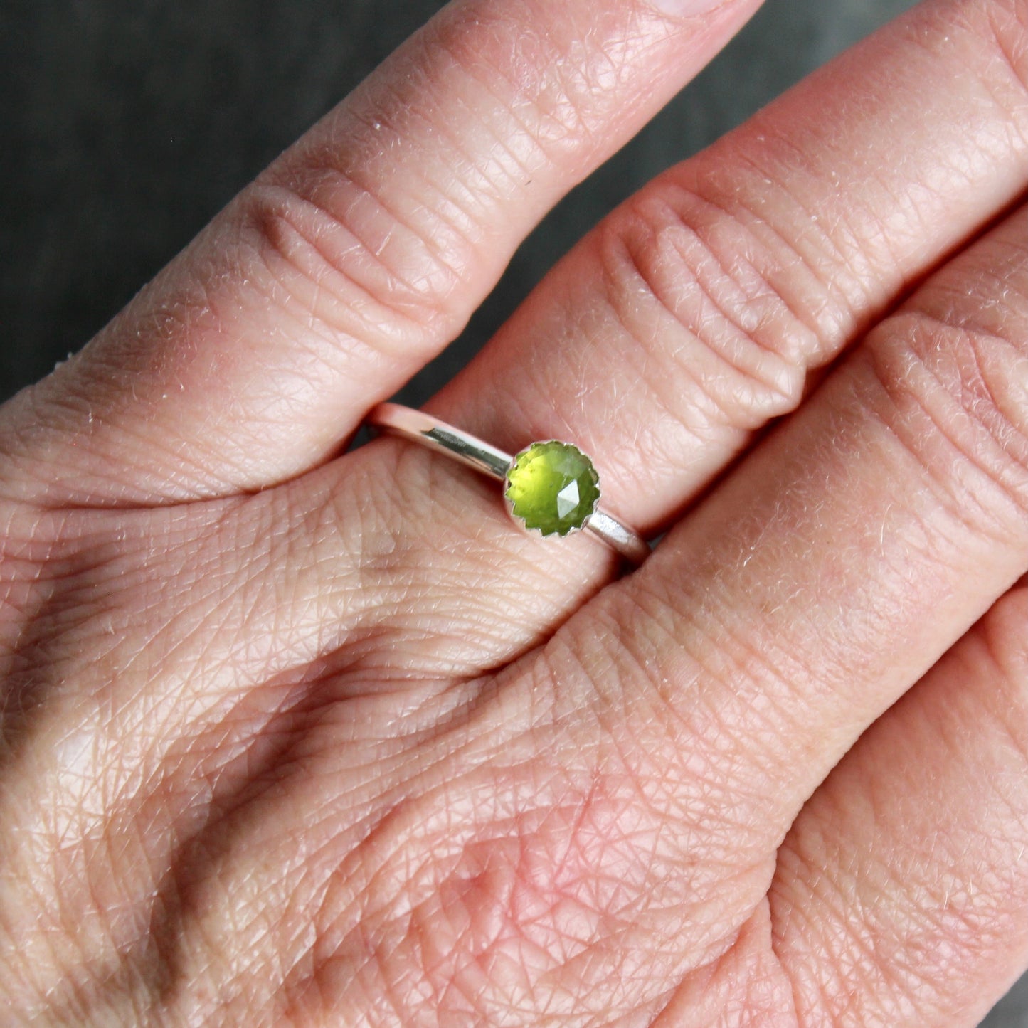 Sterling Silver Serpentine Stacking Ring | Natural Earthy Green Gemstone Ring