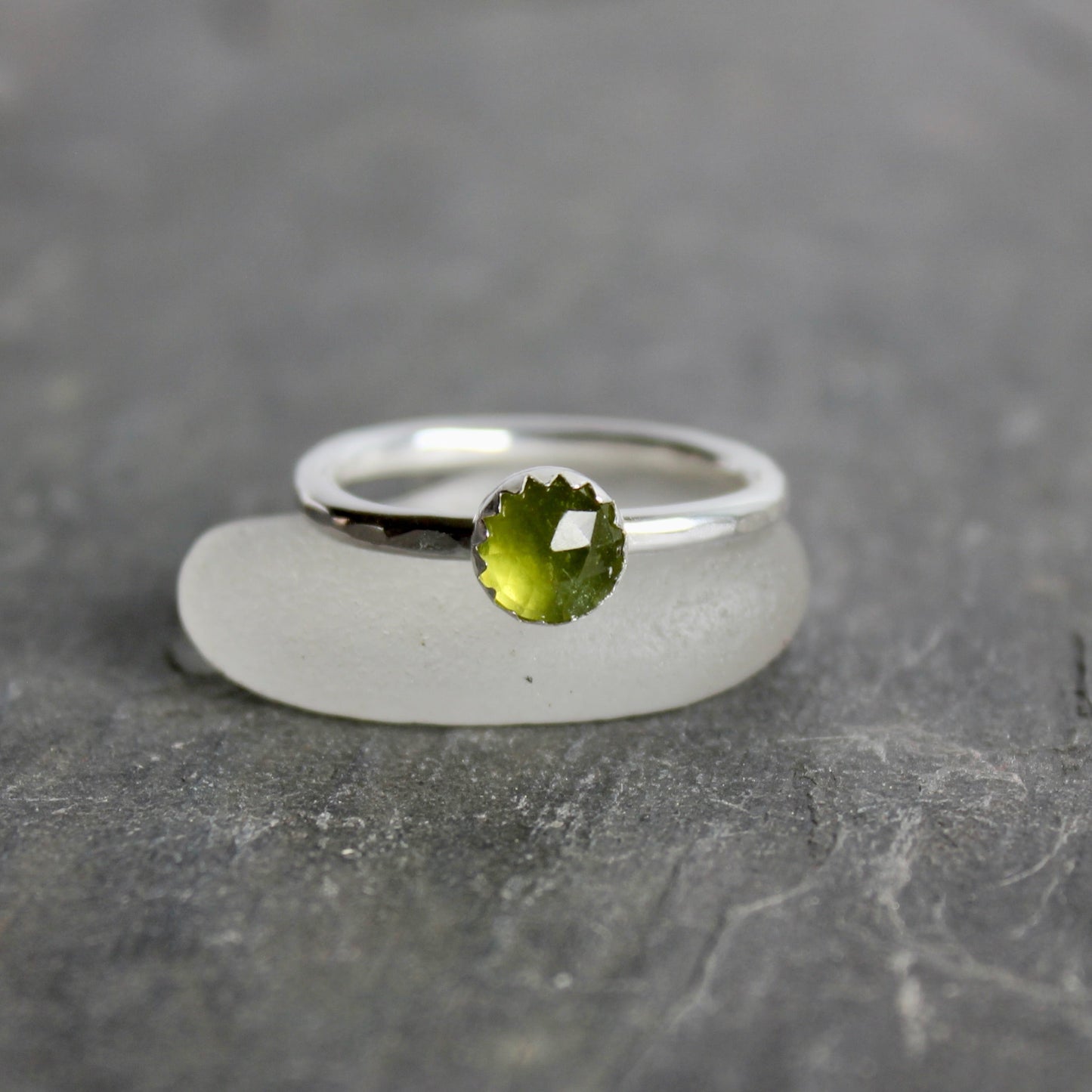 Sterling Silver Serpentine Stacking Ring | Natural Earthy Green Gemstone Ring