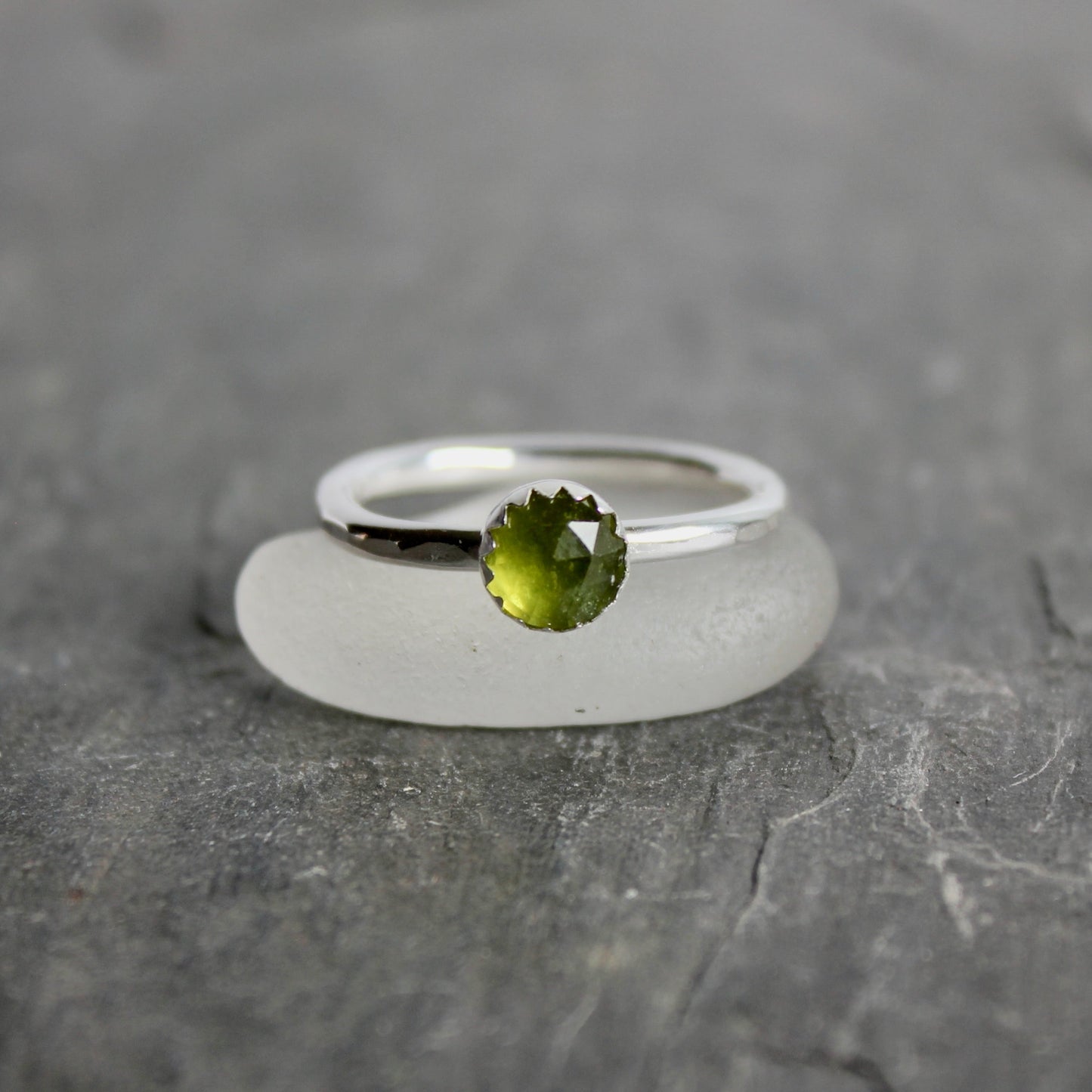 Sterling Silver Serpentine Stacking Ring | Natural Earthy Green Gemstone Ring