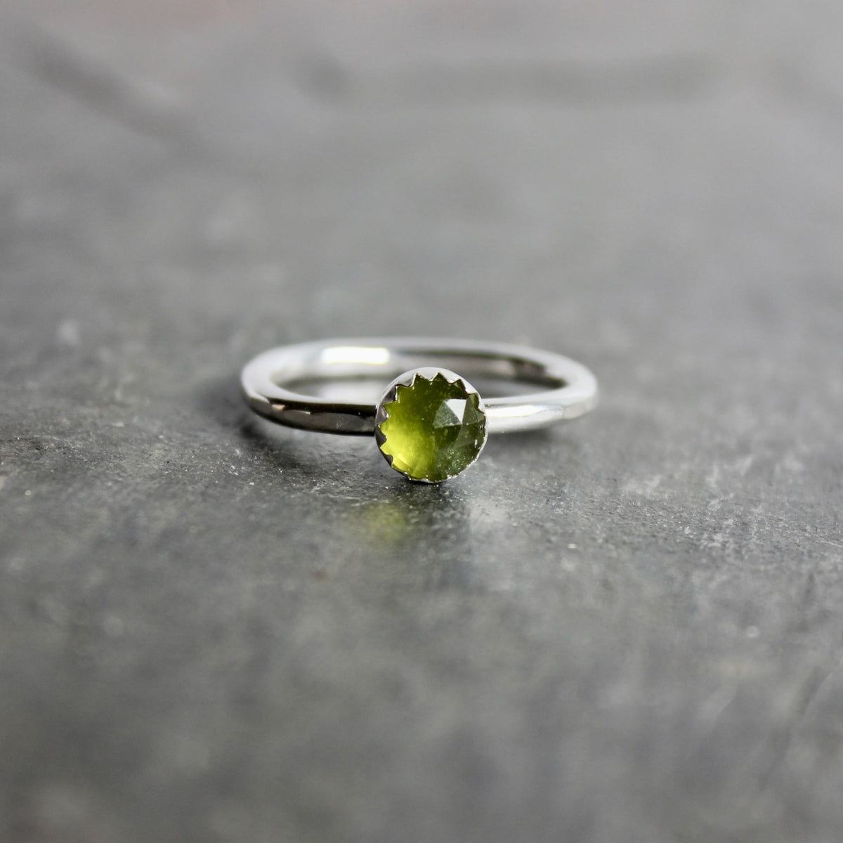 Sterling Silver Serpentine Stacking Ring | Natural Earthy Green Gemstone Ring