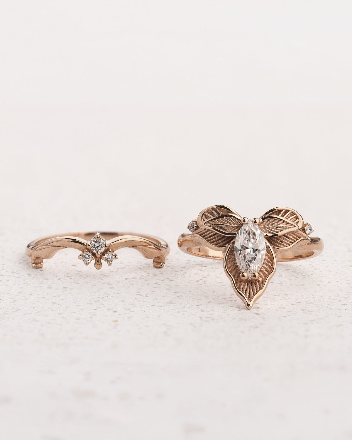 Orchid flower ring set with marquise diamond