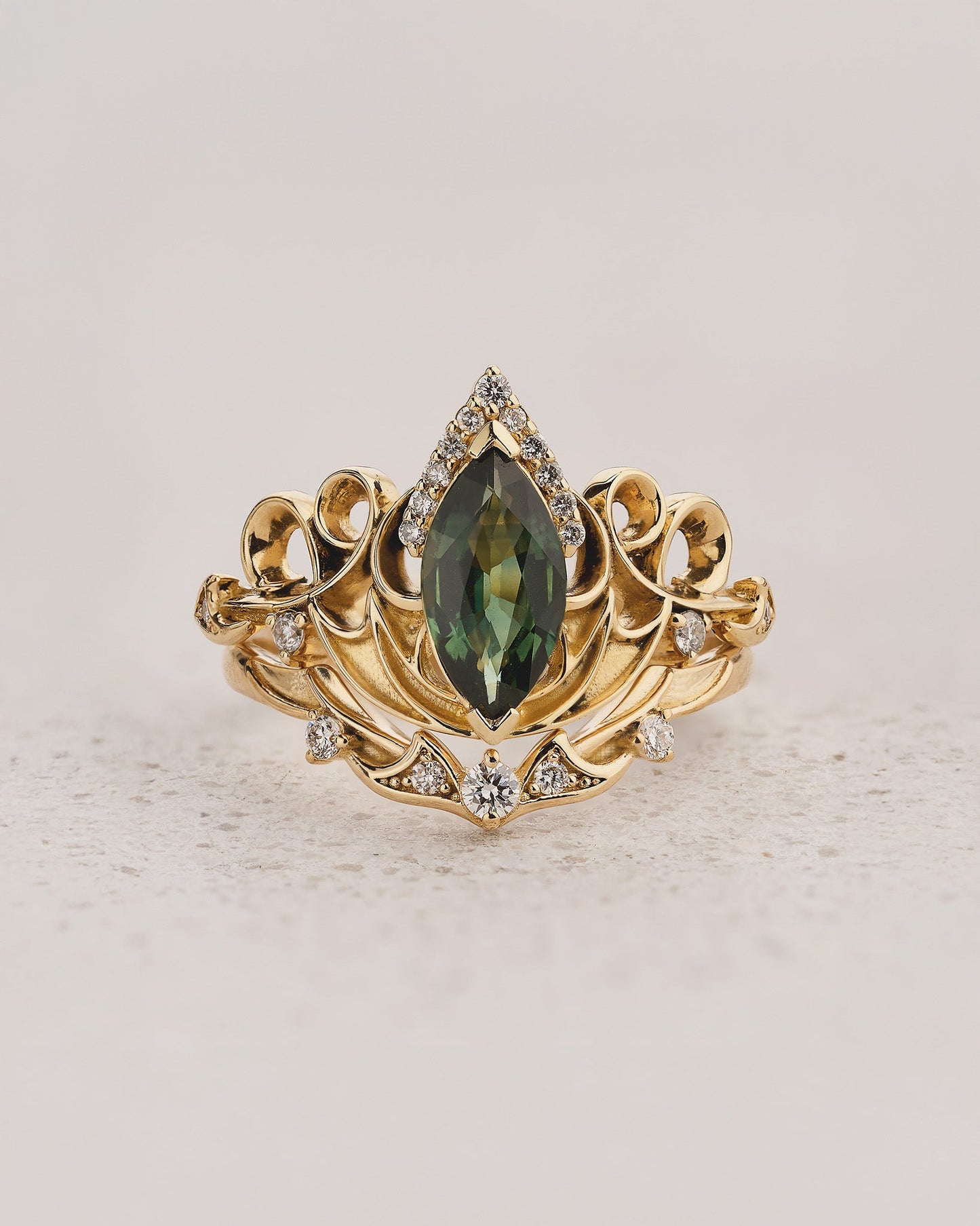 Dragon Inspired Ring Set With Green Marquise Sapphire / Draco