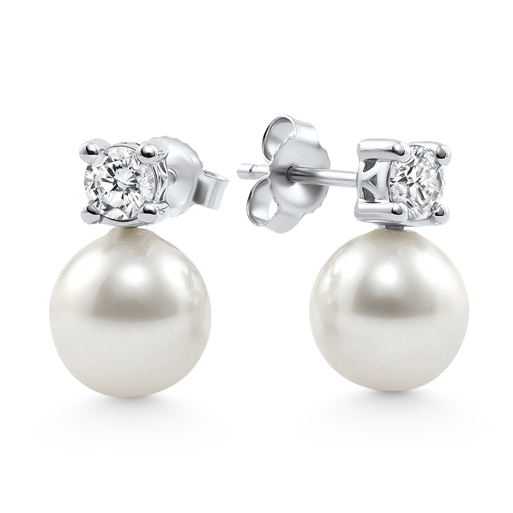 .40Ct Diamond & 8mm Pearl Studs Earrings Lab Grown