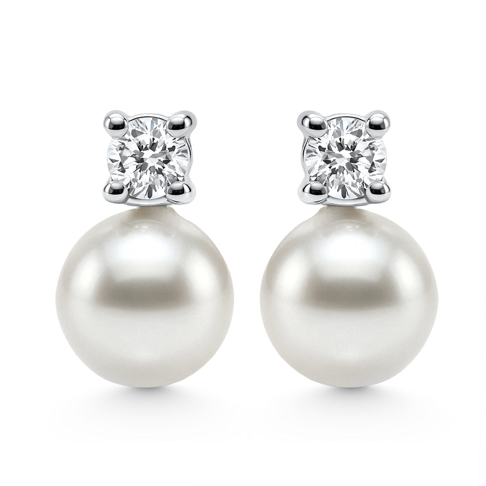 .40Ct Diamond & 8mm Pearl Studs Earrings Lab Grown