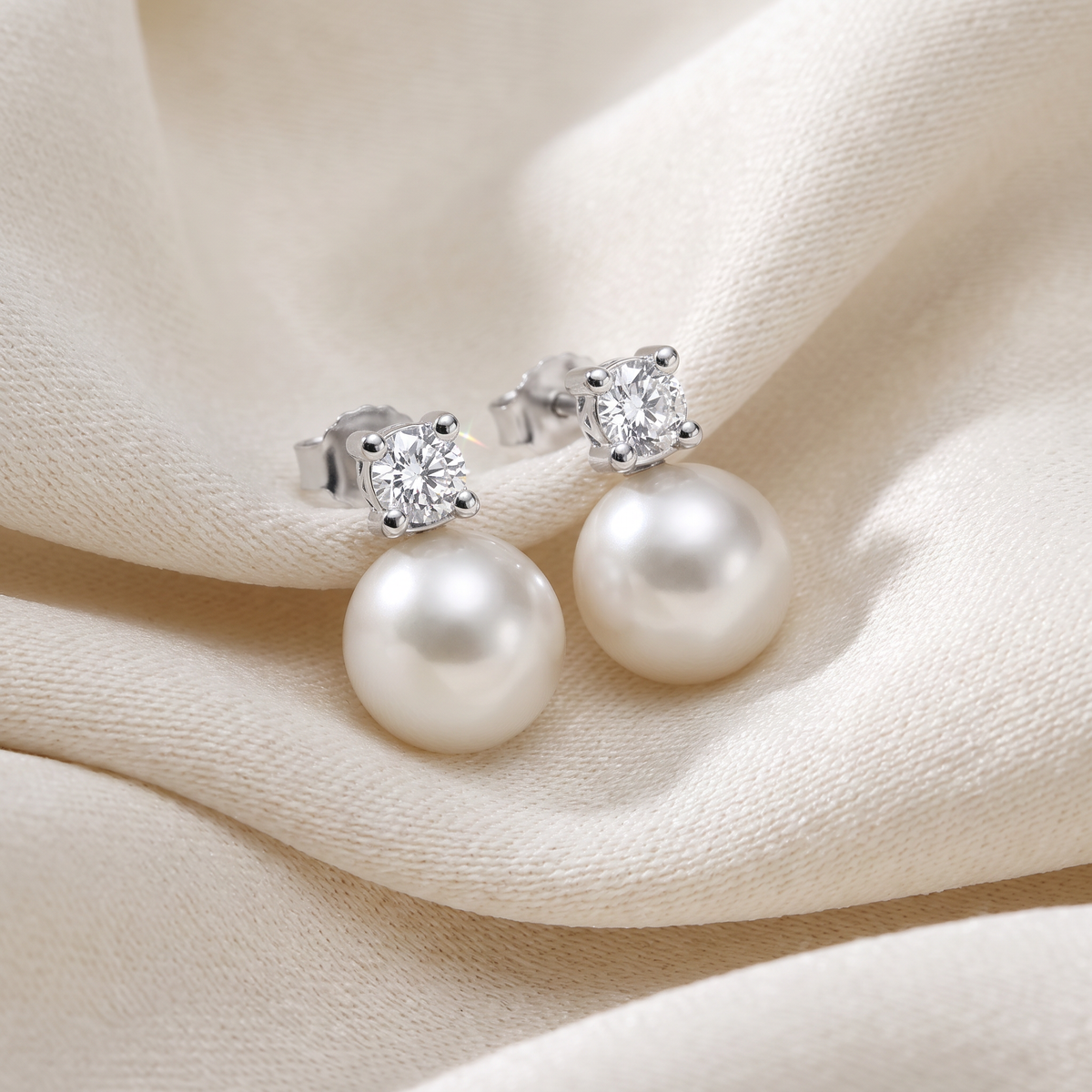 .40Ct Diamond & 8mm Pearl Studs Earrings Lab Grown