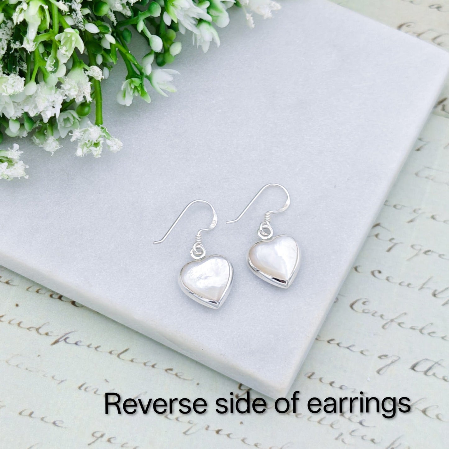 Abalone Earrings | Mother of Pearl on Reverse | Heart Shaped | Sterling Silver
