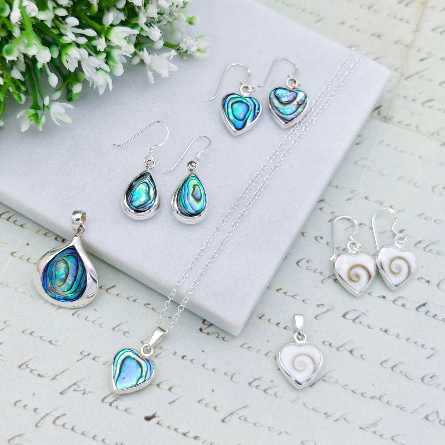 Abalone Earrings | Mother of Pearl on Reverse | Heart Shaped | Sterling Silver