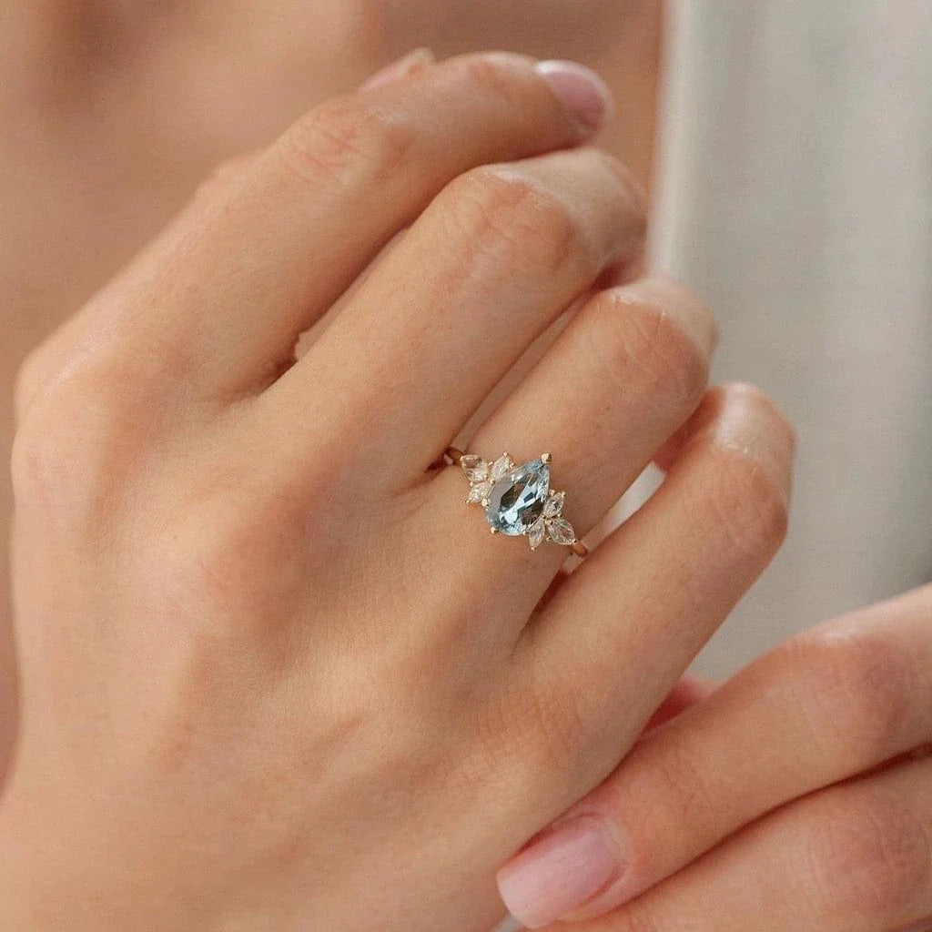 Nerida’s Tear | Pear Cut Aquamarine Classic Engagement Ring