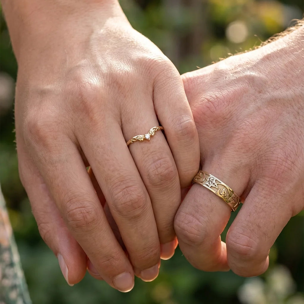 Sylvie’s Wedding Pair | His Ivy Band & Her Diamond Ring