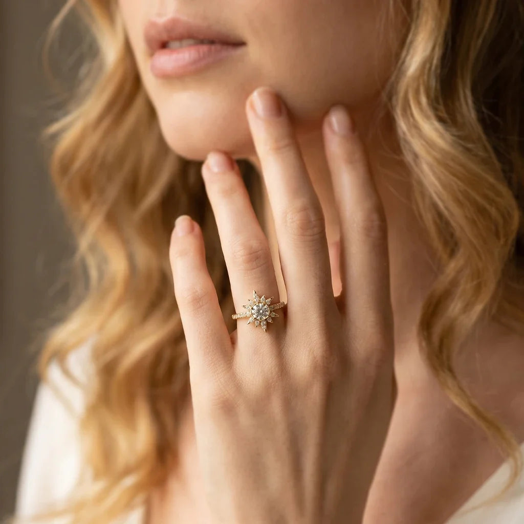 Astra’s Radiance | 1CT Round Diamond Halo Engagement Ring