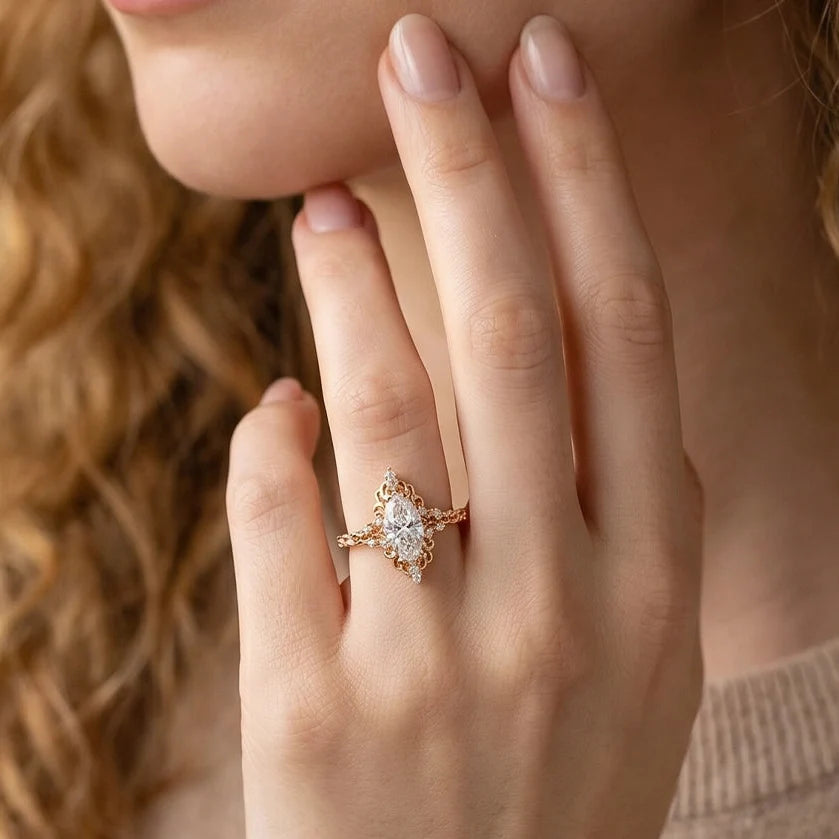 Josephine’s Coronet | 1CT Marquise Diamond Filigree Engagement Ring