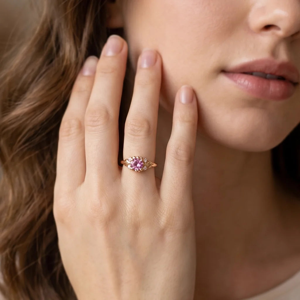Rosalind’s Petal | Round Cut Pink Sapphire Engagement Ring