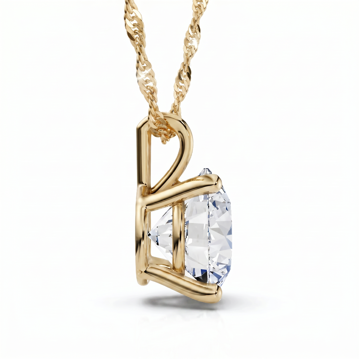 Certified 2Ct Solitaire Round Diamond Necklace 14k Yellow Gold Lab Grown Pendant