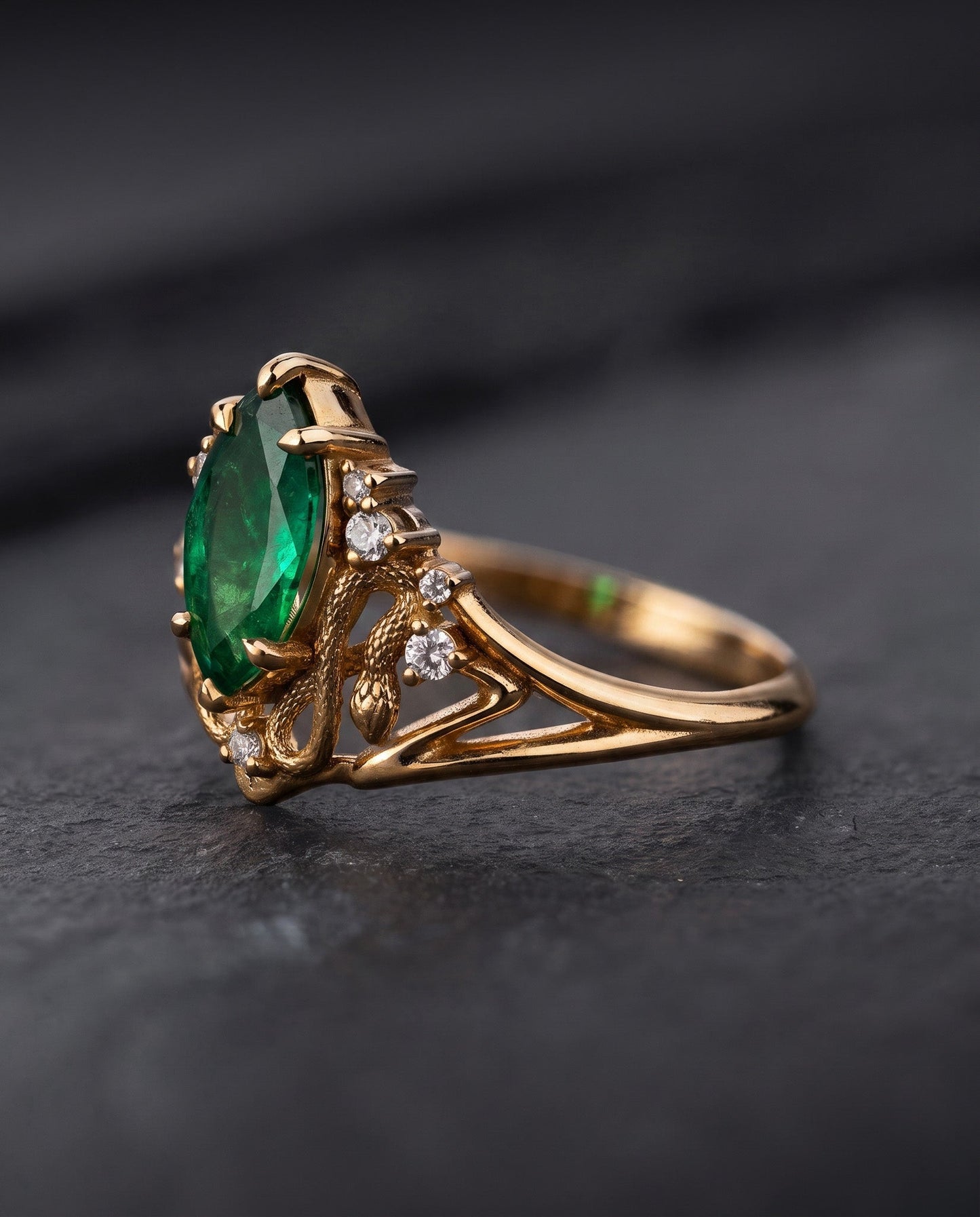 Serpent of Eden | custom engagement ring setting, 10x5 mm marquise cut
