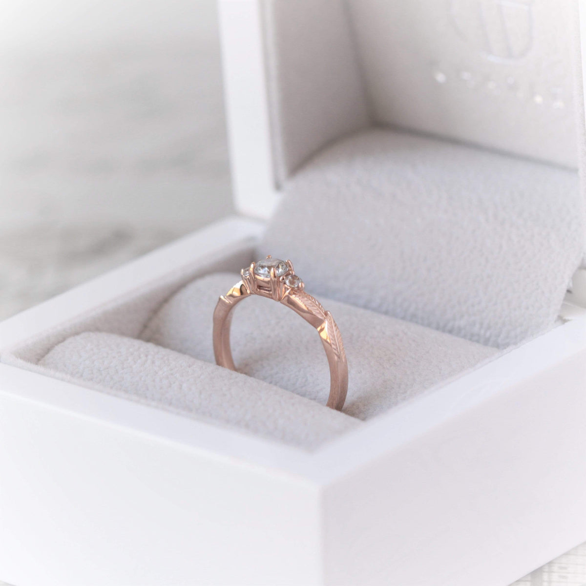 Three Diamond Leaf Engagement Ring
