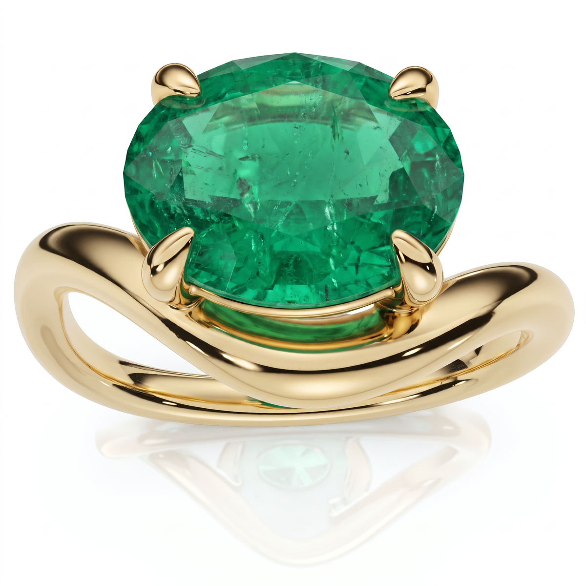 Certified 2.60Ct Emerald Oval Silhouette Ring 14k Gold Lab Grown
