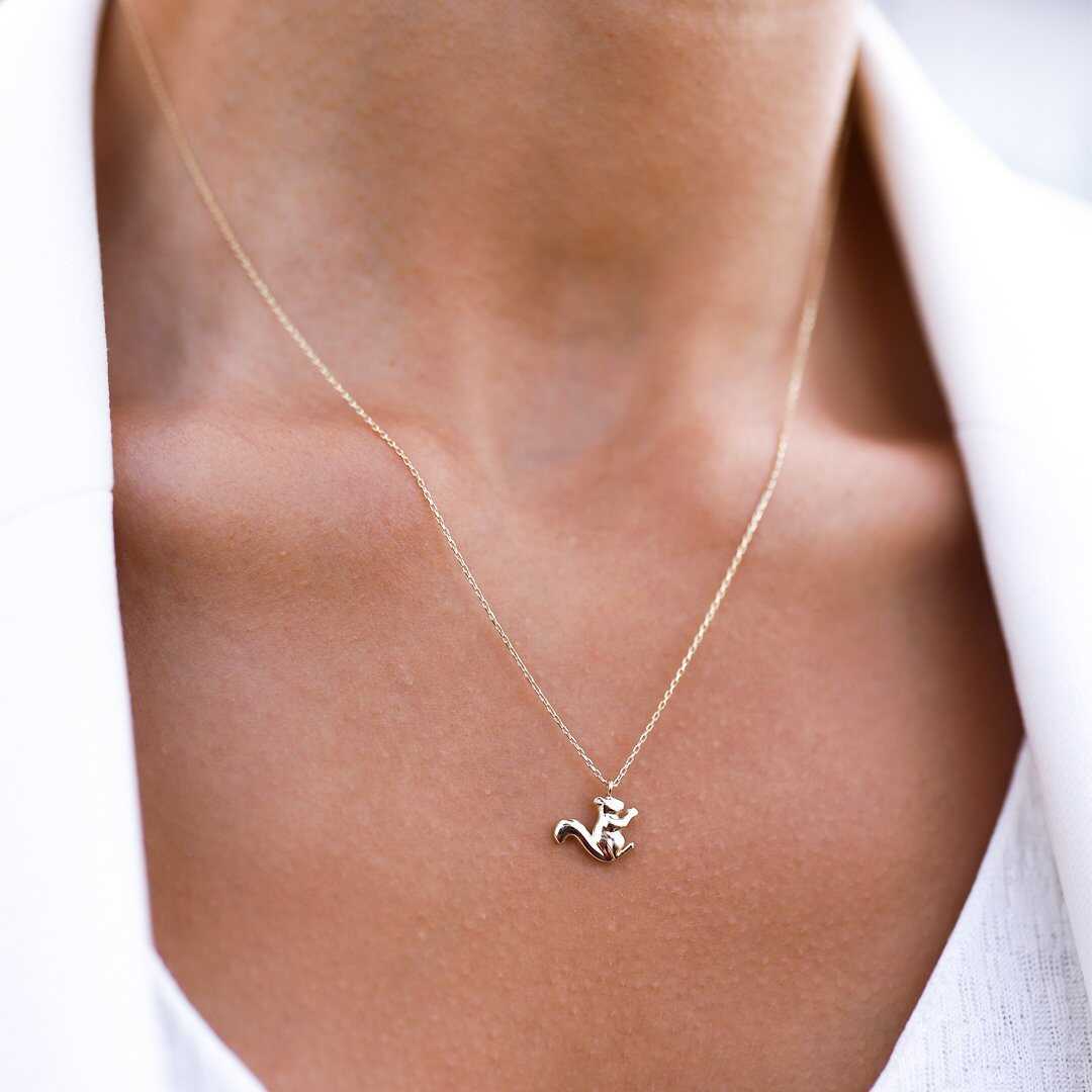14k Solid Gold Squirrel Necklace